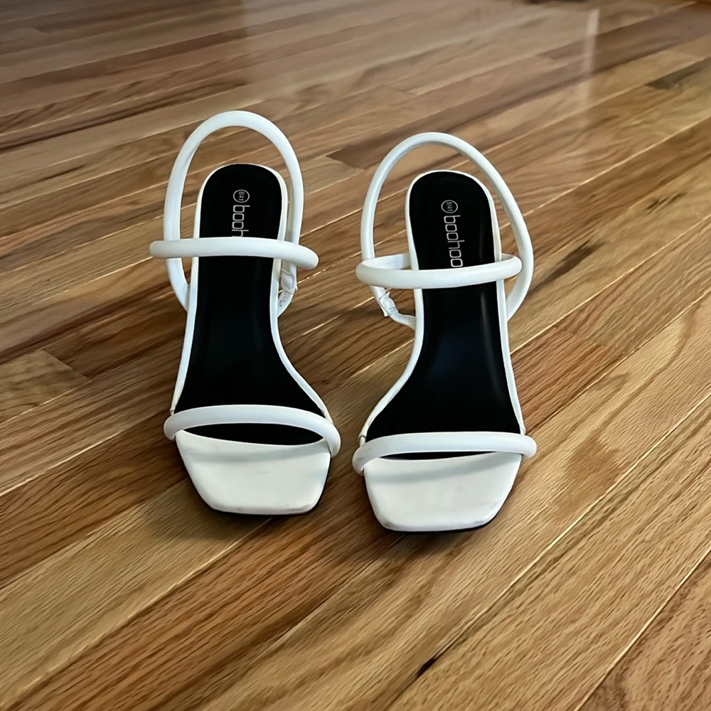 Women’s White Boohoo Strappy Sandal Heels